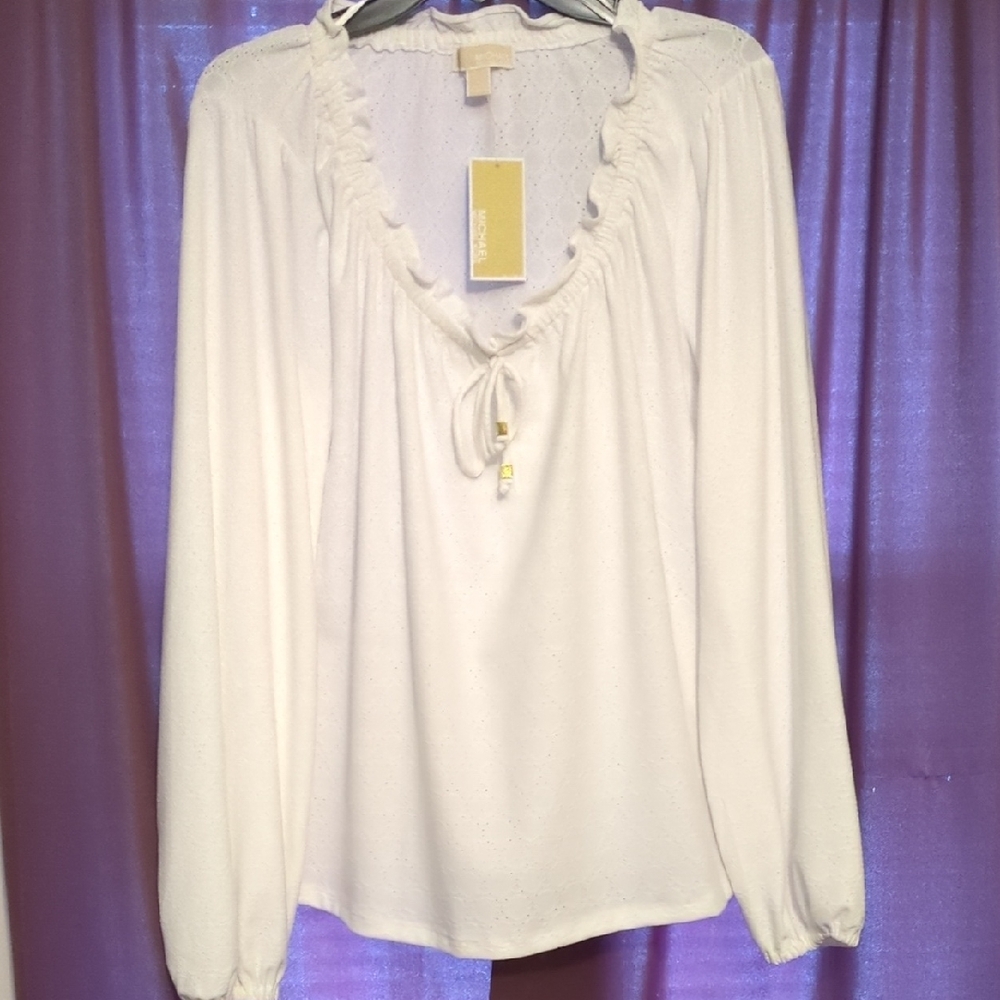 NEW! Michael Kors Ruffle V-Neck Long Sleeve Blouse